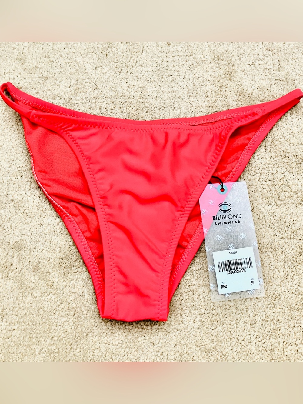 Biliblond Solid Red Bikini Bottom — Classic Low-Rise Swimwear